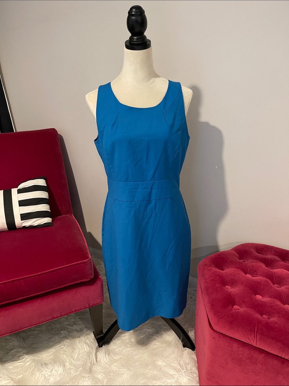 J Crew Classic Sleeveless Blue Sheath Dress Suiting  10 fits like 8